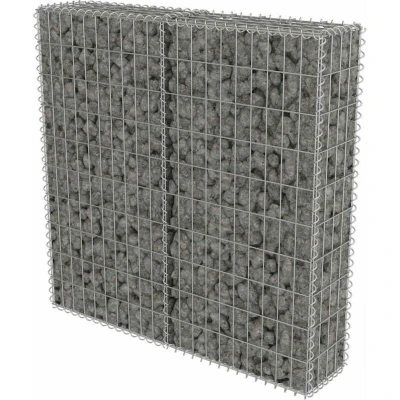 Image of vidaXL Gabion Wall with Covers Galvanised Steel Landscape Accent Rustproof and Weather Resistant Silver 100x20x100 cm Mesh Grid