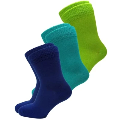 Image of vitsocks Kids 98% COTTON Thin Soft Lightweight Comfy Socks (3 PAIRS) Boys &amp; Girls Unisex, green blue turquoise, 12.5 2