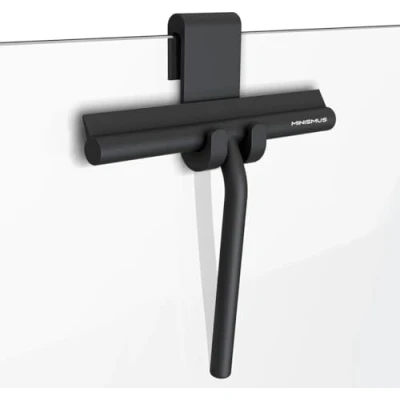 Image of Minismus Shower Squeegee Including Hanging Hook Black Silicone for Bathroom Cleaning Rubber Window Wiper Glass Cleaner 21 cm