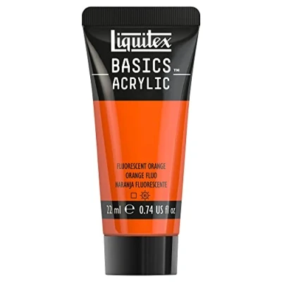 Image of Liquitex 8870500​ Basics Acrylic Paint Orange Fluo, 22 ml Tube, Non fading, Waterproof, for Painting and Decorating Wood, Metal, Ceramic, Plastic, Canvas