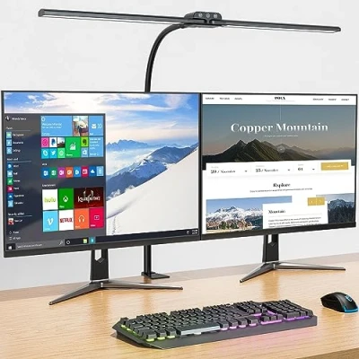 Image of KableRika LED Desk Lamp, Bright Double Head Lamp for Home Office, Architect Light with Clamp, Eye Caring Tall Task 4 Color Modes&amp;Brightness, Modern Table Workbench Monitor