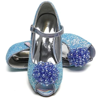 Image of Elsa &amp; ANNA Girls Snow Queen Princess Fancy Dress Up Party Shoes 3cm Heel for Parties Birthdays, Cosplay High Heels​​ (BLU23)