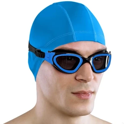 Image of AqtivAqua Swimming Goggles Adult and Kids 6 14 Men Women Swim Childrens Boys Girls DX P (Polarised Lenses Blue/Black Frame)