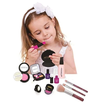 Image of Girls Pretend and Play Makeup Set 14 Pieces Washable Non Toxic Cosmetics Kit for Kids with Cosmetic Bag Perfect Imaginative &amp; Learning Ages 3+ Xwin Sportseries