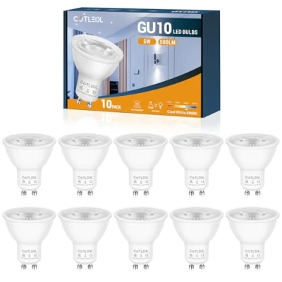 Image of COTLEDL GU10 LED Bulbs Cool White, 5W 500 Lumen Spotlight 6000K, Equivalent 50W Halogen, Non Dimmable Flicker Energy Saving Light Bulb,10 Pack