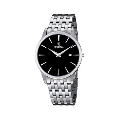 Image of Festina Men&#039;s Quartz Watch with Black Dial Analogue Display and Silver Stainless Steel Bracelet F6833/2