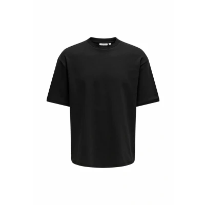 Image of Only &amp; Sons Bequemes Rundhals Dropped Shoulder Basic Tshirt, Men&#039;s, Size: Medium, Schwarz