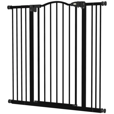 Image of PawHut Pressure Fit Dog Stair Gate No Drilling Safety Auto Close for Doorways, Hallways, 74 100cm Adjustable, 94cm Tall, Black