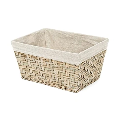 Image of Compactor Large Seagrass Storage Basket, Fiesta Collection, Removable Linen Cover, Light Wood, 38.5 x 28.5 H. 20.5 cm, RAN6512, RUSH WITH TC LINING, Natural, M