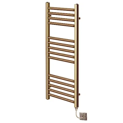 Image of Greened House Electric Brushed Brass Straight Heated Towel Rail 300mm Wide x 800mm High Flat Radiator