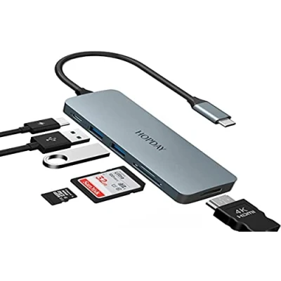 Image of USB C Hub, HOPDAY Adapter 6 in 1 with 4K HDMI Output, 100W PD, 2 3.0 Ports, SD/TF Card Reader for MacBook Pro, Air, iPad DELL, XPS and More Type Devices