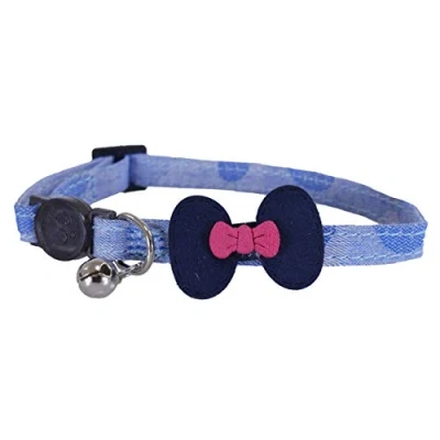 Image of Rosewood Designer Denim Navy Bow Cat Collar