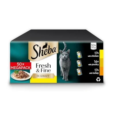 Image of Sheba Cat Wet Food Fresh and Fine Pouches Poultry in Gravy 50 g (Pack of 50)