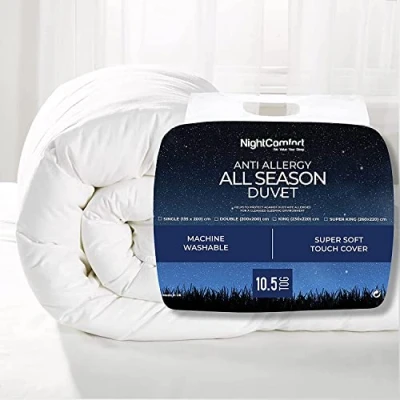 Image of Night Comfort All Season Deluxe Feels Like Down Anti Allergy 10.5 Tog Duvet 100% Microfibre Cover Filled with Thick Ultra Bounce Hollowfibre, Super King, White