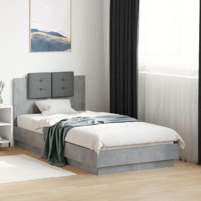 Image of vidaXL Bed Frame with LED without Mattress Concrete Grey 75x190 cm Small Single