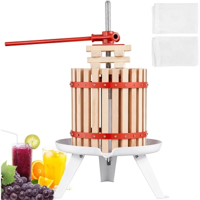 Image of VEVOR Fruit Wine Press, 3.2 Gallon/12L, Solid Wood Basket with 6 Blocks, Manual Juice Maker, Cider Apple Grape Tincture Vegetables Honey Olive Oil Making Press Pole Handle Bar for Kitchen, Home