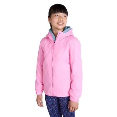 Image of Mountain Warehouse Torrent Kids Waterproof Rain Jacket Taped Seams Raincoat, Lightweight, Breathable, Girls &amp; Boys Rainwear For Autumn, Winter, Wet Weather Pale Pink Size 7 8 Years