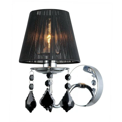 Image of Italux Lighting Wall Lamp Chrome, Black 1 Light with Fabric Shade, E14