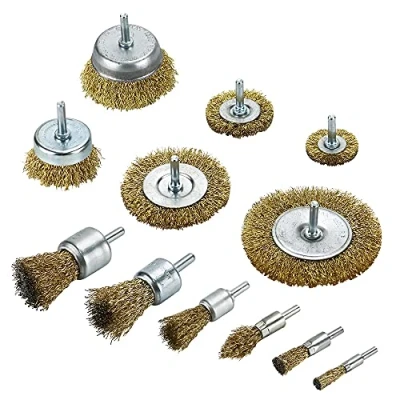 Image of Wire Brush Wheel Cup Set 12Pcs, for Drill, Brass Coated with 1/4 Inch Shank Polishing,Removing Rust / Paint,Cleaning