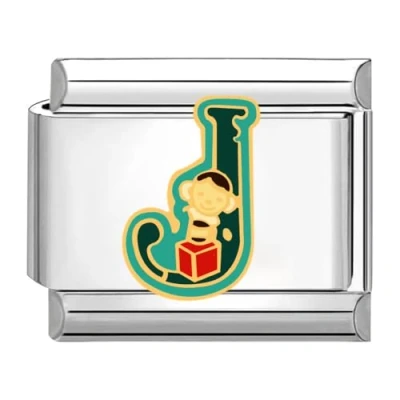 Image of Quiges 9mm Italian Style Charm Link Module Stainless Steel Colorful Alphabet Letter J for Bracelets