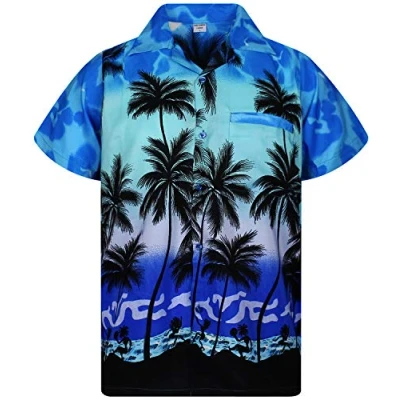 Image of V.H.O. Funky Hawaiian Shirt, Shortsleeve, Beach, Mono Blue, M