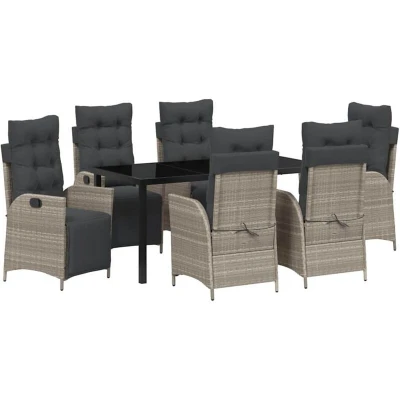 Image of vidaXL 7 Piece Garden Dining Set Light Grey Poly Rattan