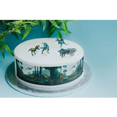Image of Top That Edible Decor Sheet Dinosaur Jurassic Border Ribbon Perfect for Decorating Larger Cakes Easy to Use