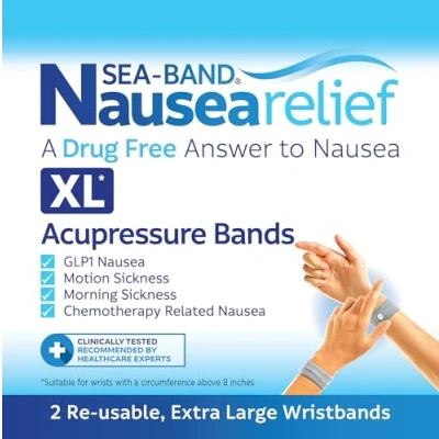 Image of Sea Band Travel &amp; Motion Sickness and Nausea Relief Acupressure Wristband XL Adult (Grey)
