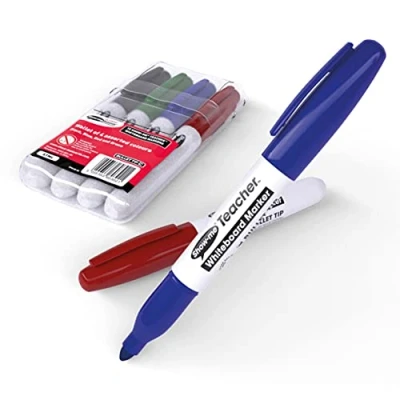 Image of Show Me Whiteboard Pens Pack, Marker For Whiteboard, Long Lasting Markers With Easy Fit Lids, Ideal Teachers, Comfortable &amp; Safe Dry Wipe Bullet Tips, 4PK