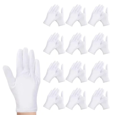 Image of 24 Pcs White Cotton Gloves for Eczema, Soft Coin Jewelry Silver Inspection Gloves, Overnight Moisturising Dry Hand Large, Serving Stretchable Moisturizing