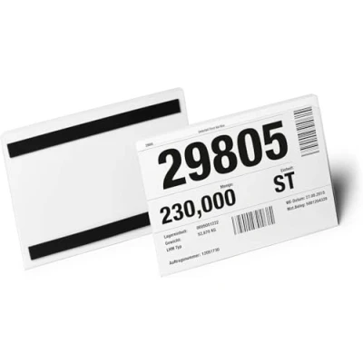 Image of Durable Hard Cover Ticket Holder Magnetic Label A5 Landscape Pack of 10 Transparent Perfect for Labelling Shelves and Racking