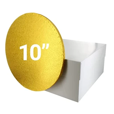 Image of Culpitt 10&quot; Gold Cake Board &amp; White Box Combo, Round Drum With Matching, 0.5&#039;&#039; (13mm) Thick, Square Transport, 10 Inch Single Pack, 90271