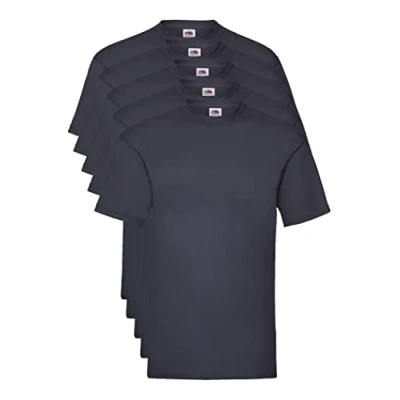 Image of Fruit of the Loom Men&#039;s Valueweight 5 Pack T Shirt, Blue (Deep Navy Az), XXL UK