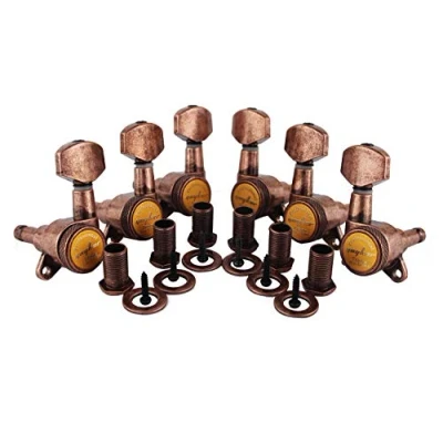 Image of Guyker Guitar Locking Tuners (3L + 3R) 1:18 Lock String Tuning Key Pegs Machine Head Replacement for ST TL SG LP Style Electric, Folk or Acoustic Guitars Antique Bronze