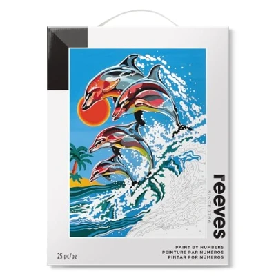 Image of Reeves Paint by Numbers Kit with Acrylic Paints and Brush Dolphins Medium Canvas Painting for Children Adults Easy Fun Beginners DIY Arts Crafts (Labrador)