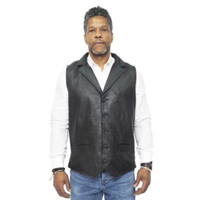 Image of Men’s Vintage Smart Black Leather Waistcoat L