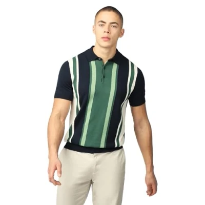 Image of Ben Sherman Mens Knitt Vertical Stripe Polo Shirt (Dark Navy) M