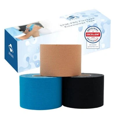 Image of Kinesiology Mixed Set of 3 Units from axion Germany Different Waterproof Colours Skin Friendly Elastic Self Adhesive Bandage Physio Tape Ideal for Sports and Everyday Use