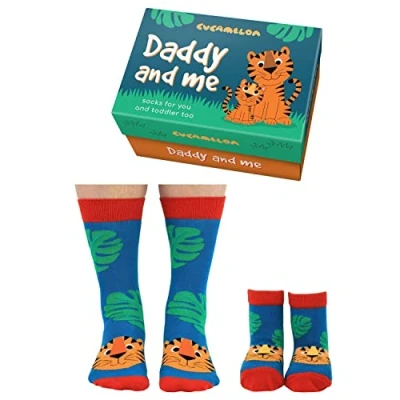 Image of Cucamelon Daddy And Me Matching Tiger Socks 1 Pair UK 6 11 &amp; 2 Years