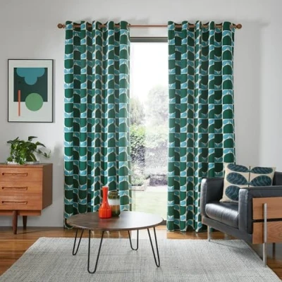 Image of Orla Kiely Block Stem Jade Lined Eyelet CurtainsCurtain Size: Width 167cm (66&quot;) x Drop 183cm (72&quot;)