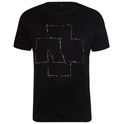 Image of Rammstein Men&#039;s T Shirt Stacheldraht Official Band Merchandise Fan Black with Multicoloured Front Print Large