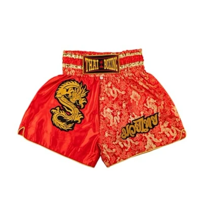 Image of Muay NATION Thai Shorts for Men Women Slim Cut MMA Boxing Training Kickboxing Clothing Martial Arts Trunks (XXL, Dragon Red)