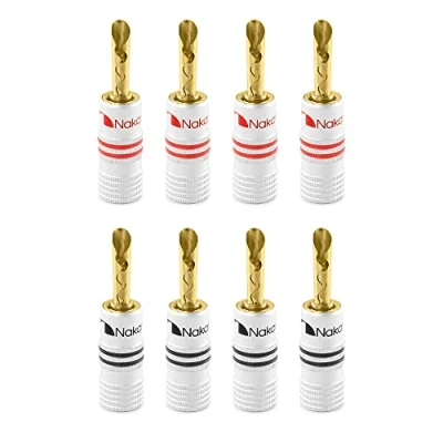 Image of Nakamichi Excel Series 24k Gold Plated Banana Plug 12 AWG 18 Gauge Size 4mm Speakers Amplifier Hi Fi AV Stereo Home Theatre Audio Wire Cable Screw Connector 8 Pcs (4 Pairs), BFA