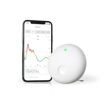 Image of Airthings 321 Wave Enhance Indoor Air Quality Monitor for CO2, VOC, Humidity, Temp, Pressure plus Noise &amp; Light Sensors Monitors Conditions Sleep in Bedrooms Concentration Home Offices