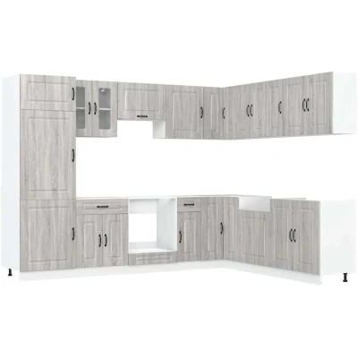 Image of vidaXL 14 Piece Kitchen Cabinet Set Kalmar Grey Sonoma Engineered Wood