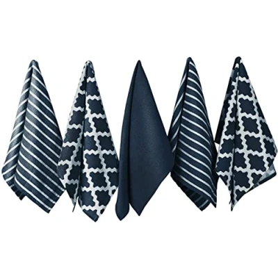 Image of Penguin Home Premium 100% Pure Cotton Tea Towel for Kitchen, Set of 5 Kitchen Towels, Soft &amp; Durable Cloths Set, Machine Washable, 65 x 45 cm Colour Navy