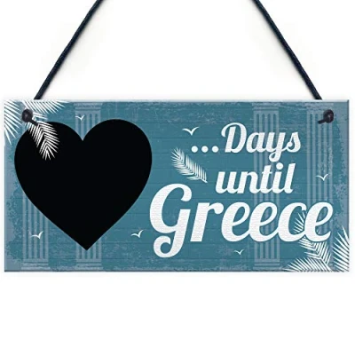 Image of RED OCEAN Chalkboard Holiday Countdown To GREECE Hanging Wall Door Sign Accessories Novelty Gift For Friend Family