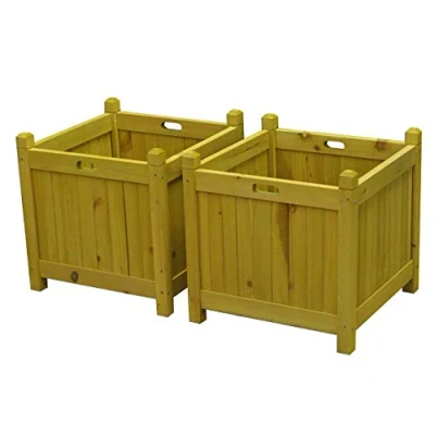 Image of Selections 43cm Square Wood Garden Planter Boxes Tan (Pack of 2)