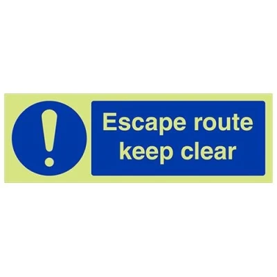 Image of V Safety Glow In The Dark Escape Route Keep Clear Sign 300mm x 100mm Self Adhesive Vinyl