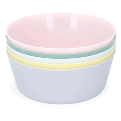 Image of Set of 6 Plastic Cereal Bowls Coloured Stackable Breakfast Oatmeal Muesli Colour Dessert Soup Salad Appetizer Lightweight Reusable Ideal for Kids Camping Outdoor Picnics, Pastel